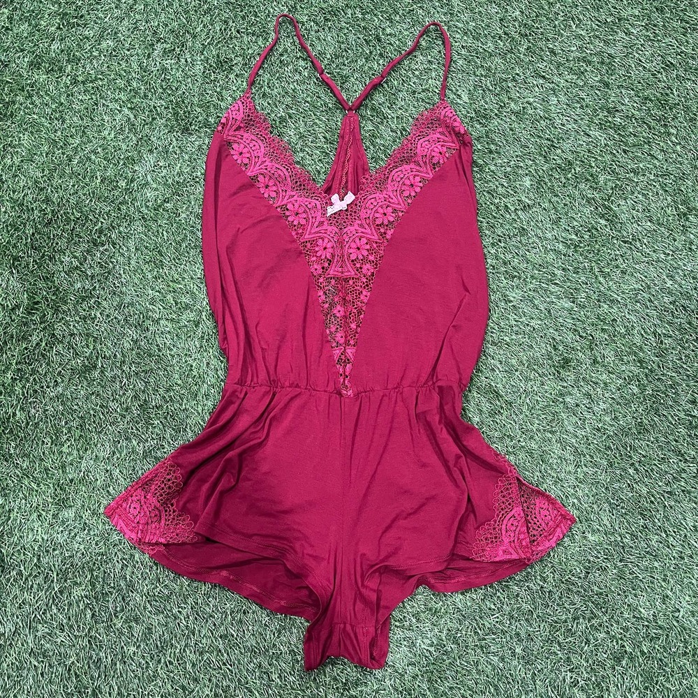 Women's Victorias Secret Maroon Red Lingerie One Piece Rhomper